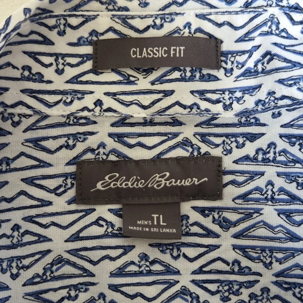 Eddie Bauer Men's Classic Fit Repeat Mountain Logo Print Button Dn Shirt Sz LT